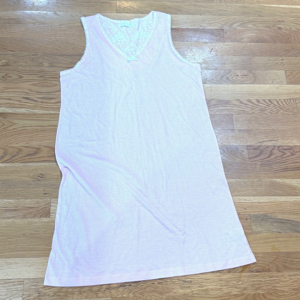 Carole Hochman Pink White Striped Lace‎ Trim Sleeveless Nightgown Small